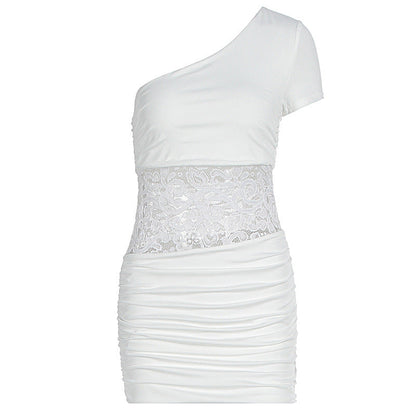 Summer Women Clothing Sexy Shoulder Lace Slim Fit Patchwork Hip Bag Dress