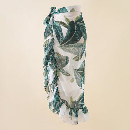 Summer Seaside Vacation Chiffon Printing Tie Dye Bandage Beach Wrap Skirt Bikini Swimsuit Blouse