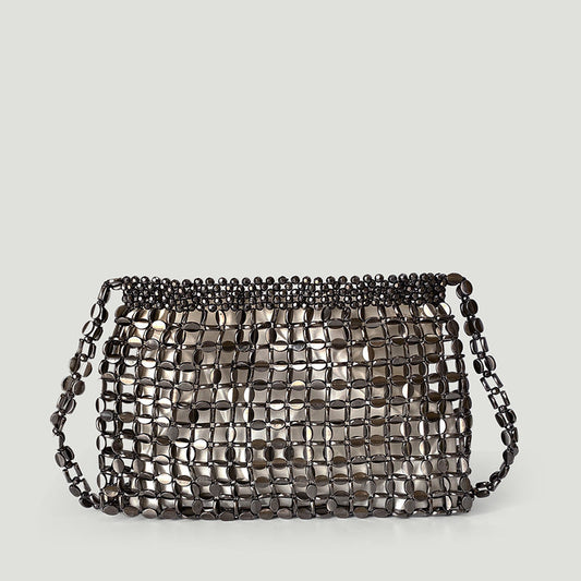 Dumpling Bag Retro Shiny Metallic Sequin Bag Hand Woven Shoulder Bag Travel Holiday Underarm Bag