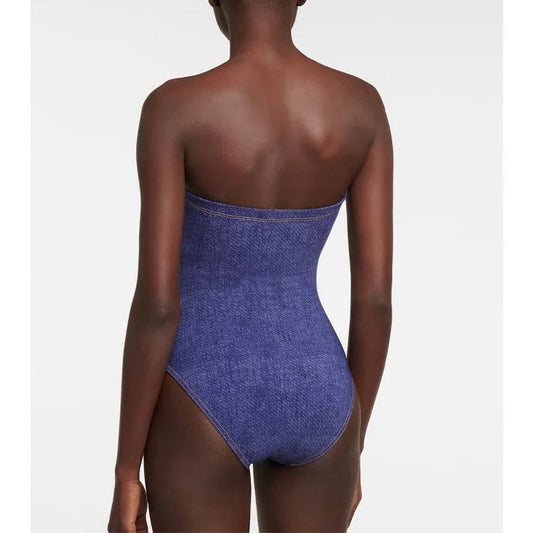 【MOQ-5 packs】 Cowboy Siamese Women Swimsuit European French Retro Cover Belly Slimming Swimsuit Vacation Beach Dress