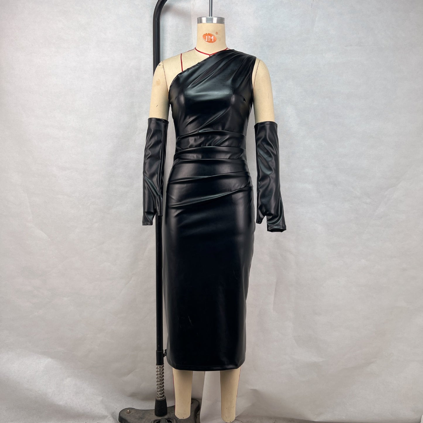 Crossbody Leather Dress Women Clothing Tight Wrapped Chest Pleated Sexy Sheath Split Dress