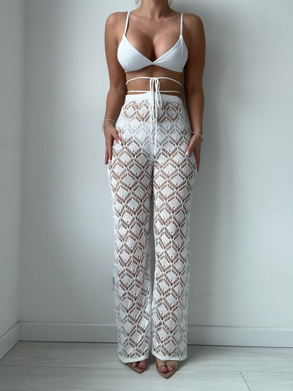 Women Beach Hollow Out Cutout Out Trousers Casual Sexy High Waist Bikini Sun Proof Trousers