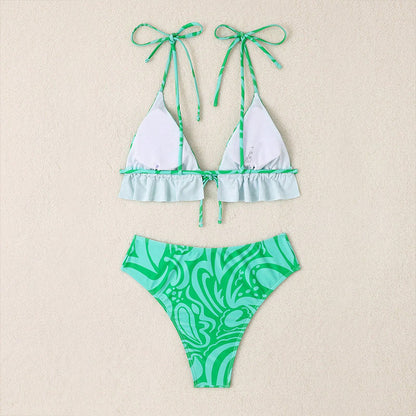 Sexy Bikini Swimsuit Printed Lace up Bikini Spring Beach Swimsuit Women