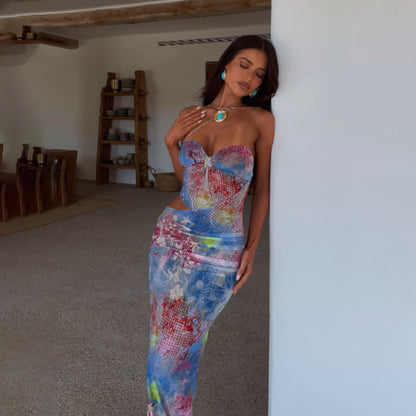 Printed Waist Hollow Out Cutout out Vacation Summer Sexy Tube Top Hip for Women