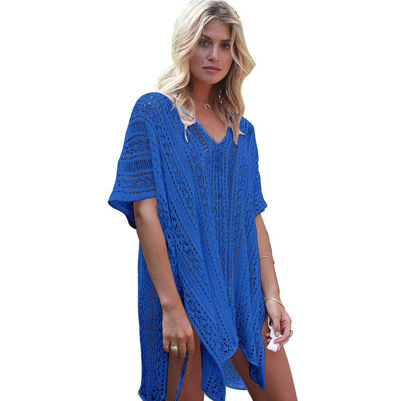 Summer Bikini Sun Protective Blouse Hollow Out Cutout Split Sexy Beach Dress for Women Crochet hook Crochet hook Crochet hook