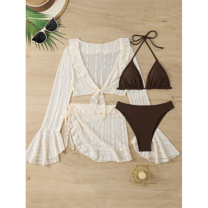 Long Sleeved Blouse Bikini Four Piece Set Ruffled Swimsuit Women Split Internet Celebrity Sexy Swimsuit