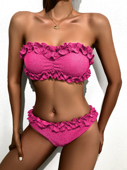 Bikini Solid Color Swimsuit Sexy Swimsuit Women Backless Swimsuit Lace Swimsuit