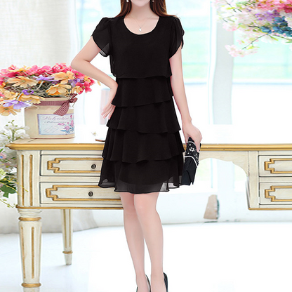 Loose A- line Plus Size Ladies Slimming Short Sleeve Cake Dress