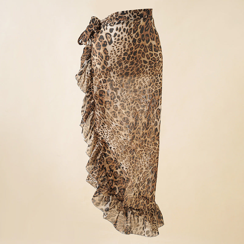 Summer Seaside Vacation Chiffon Printing Tie Dye Bandage Beach Wrap Skirt Bikini Swimsuit Blouse