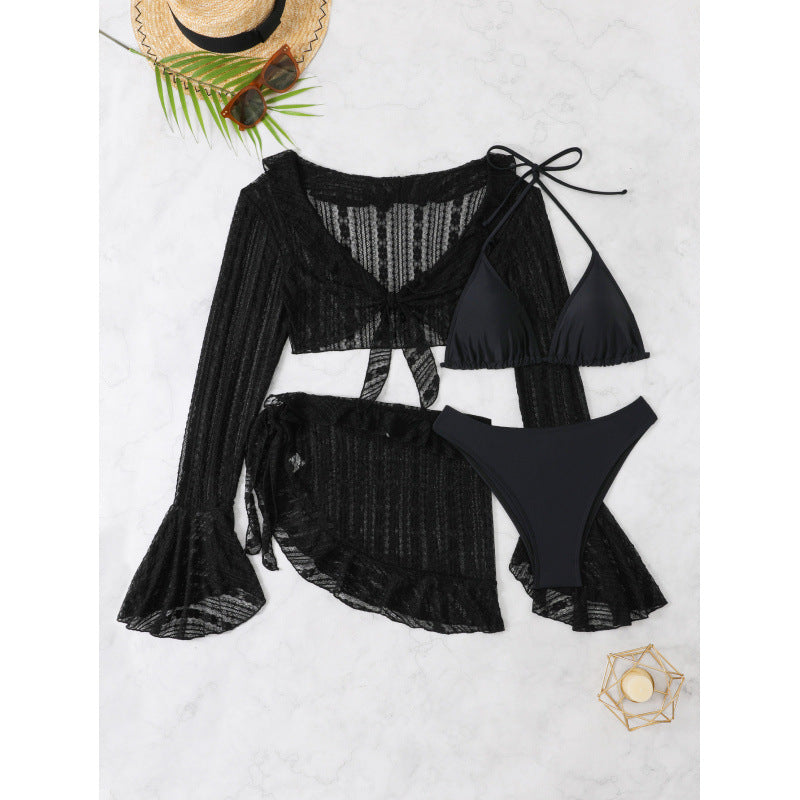 Long Sleeved Blouse Bikini Four Piece Set Ruffled Swimsuit Women Split Internet Celebrity Sexy Swimsuit