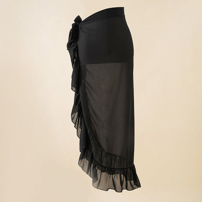 Summer Seaside Vacation Chiffon Printing Tie Dye Bandage Beach Wrap Skirt Bikini Swimsuit Blouse