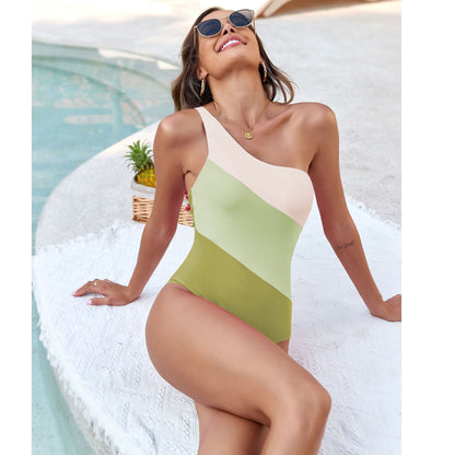 Swimsuit Solid Color Stitching One Piece Swimsuit Women Swimwear