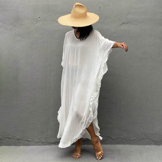 Rayon Beach Dress Loose Robe Seaside Vacation Beach Cover Up Swimsuit Sun Protection Outer Wear Women Crochet hook