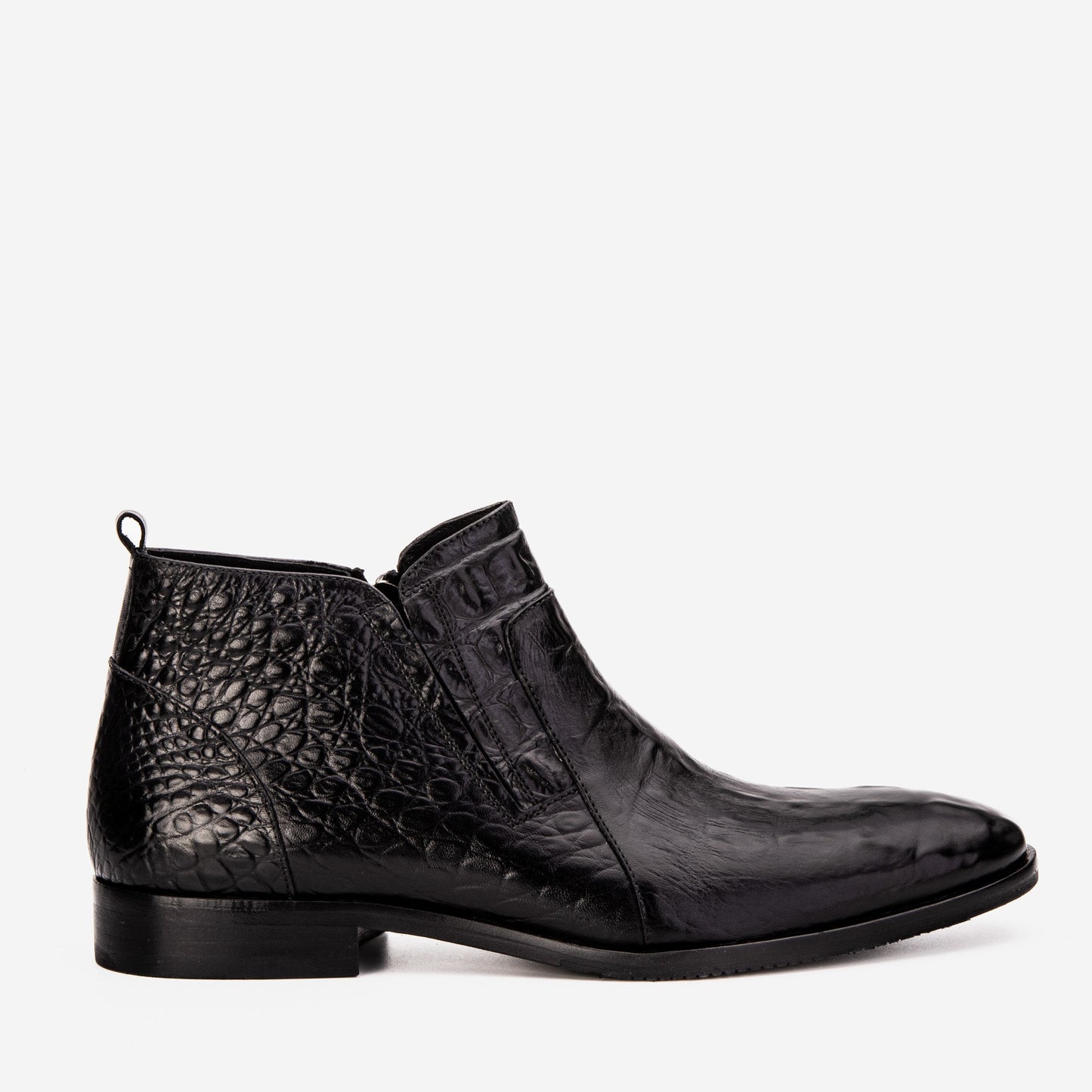 The Randor Black Crocodile Leather Side-Zip Dress Ankle Men Boot