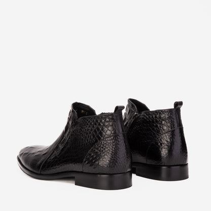 The Randor Black Crocodile Leather Side-Zip Dress Ankle Men Boot