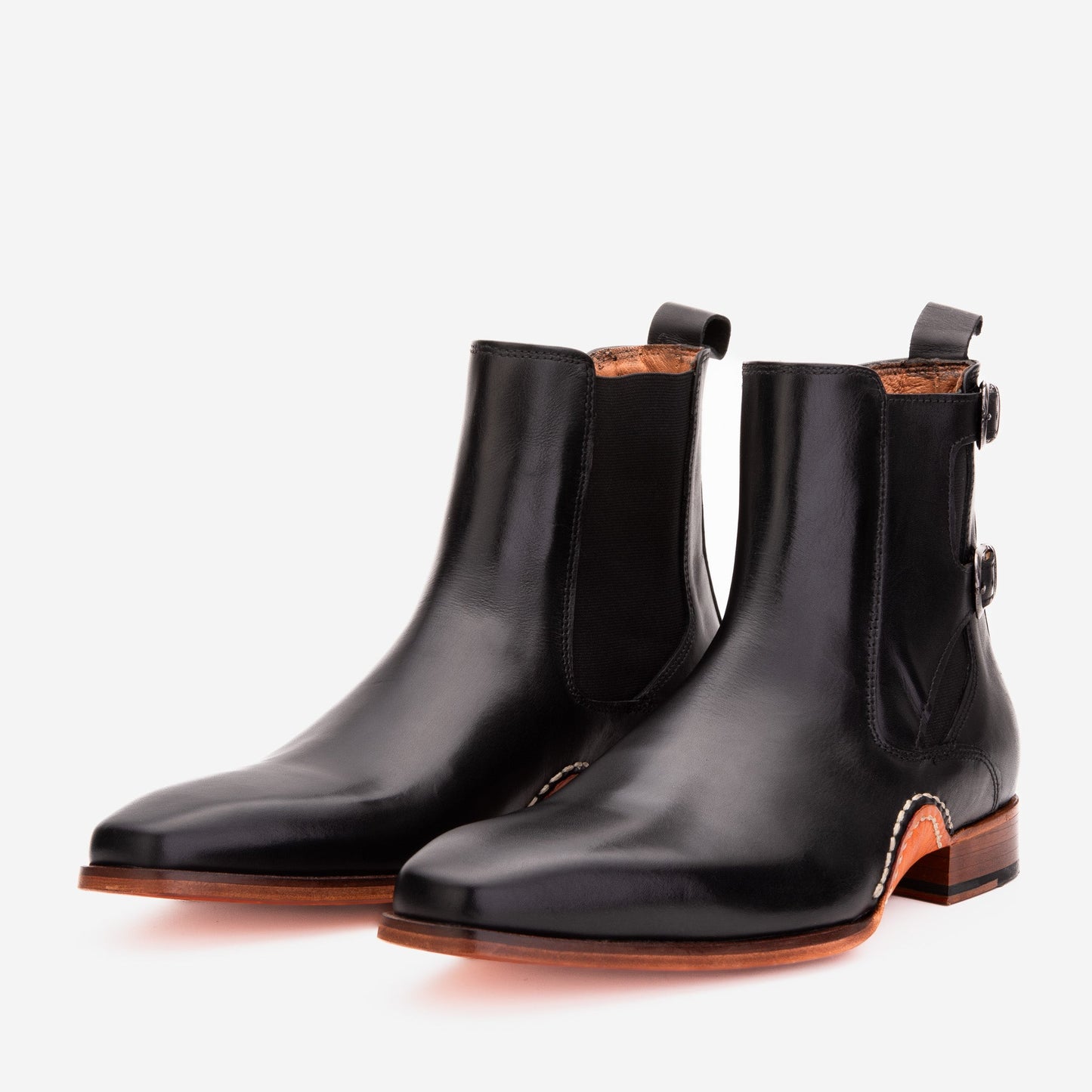 The Royal Hand Craft Black Leather Double-Buckle Chelsea Men Boot