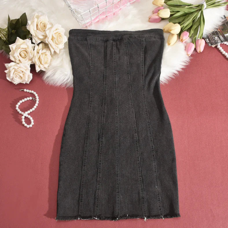 "Sexy Backless Strapless Denim Dress"