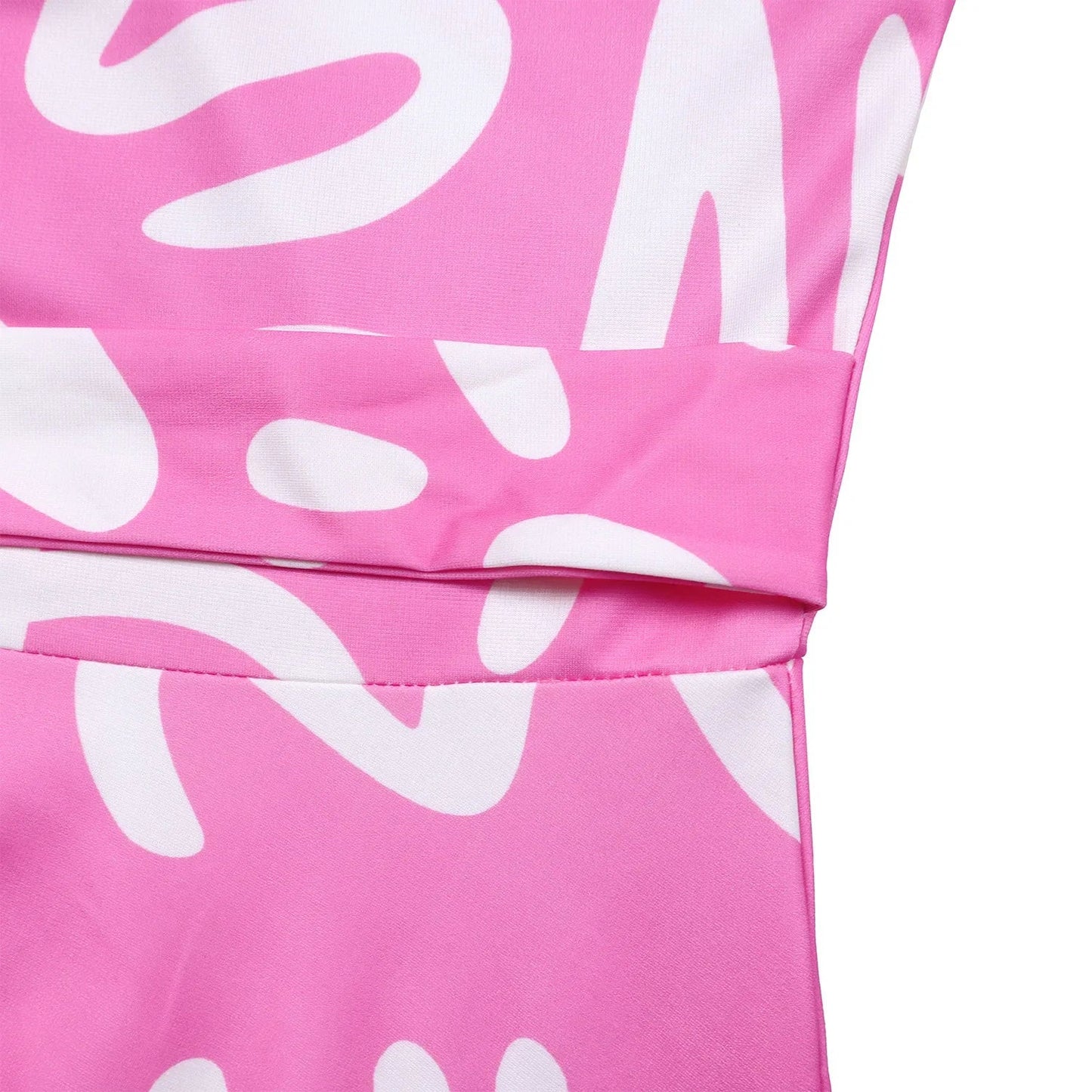 Printed Belted Dress Elegant  Knee-Length Round Neck Short Sleeve Dress