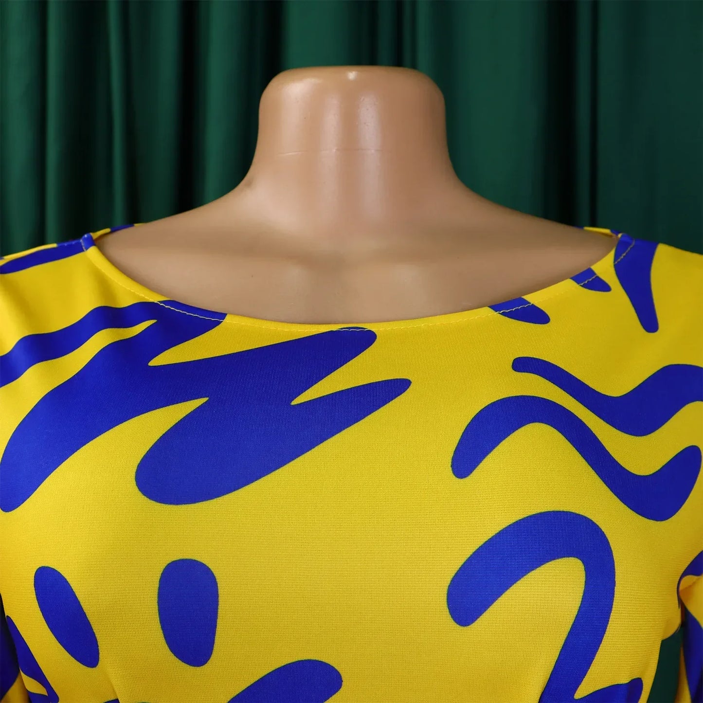 Printed Belted Dress Elegant  Knee-Length Round Neck Short Sleeve Dress