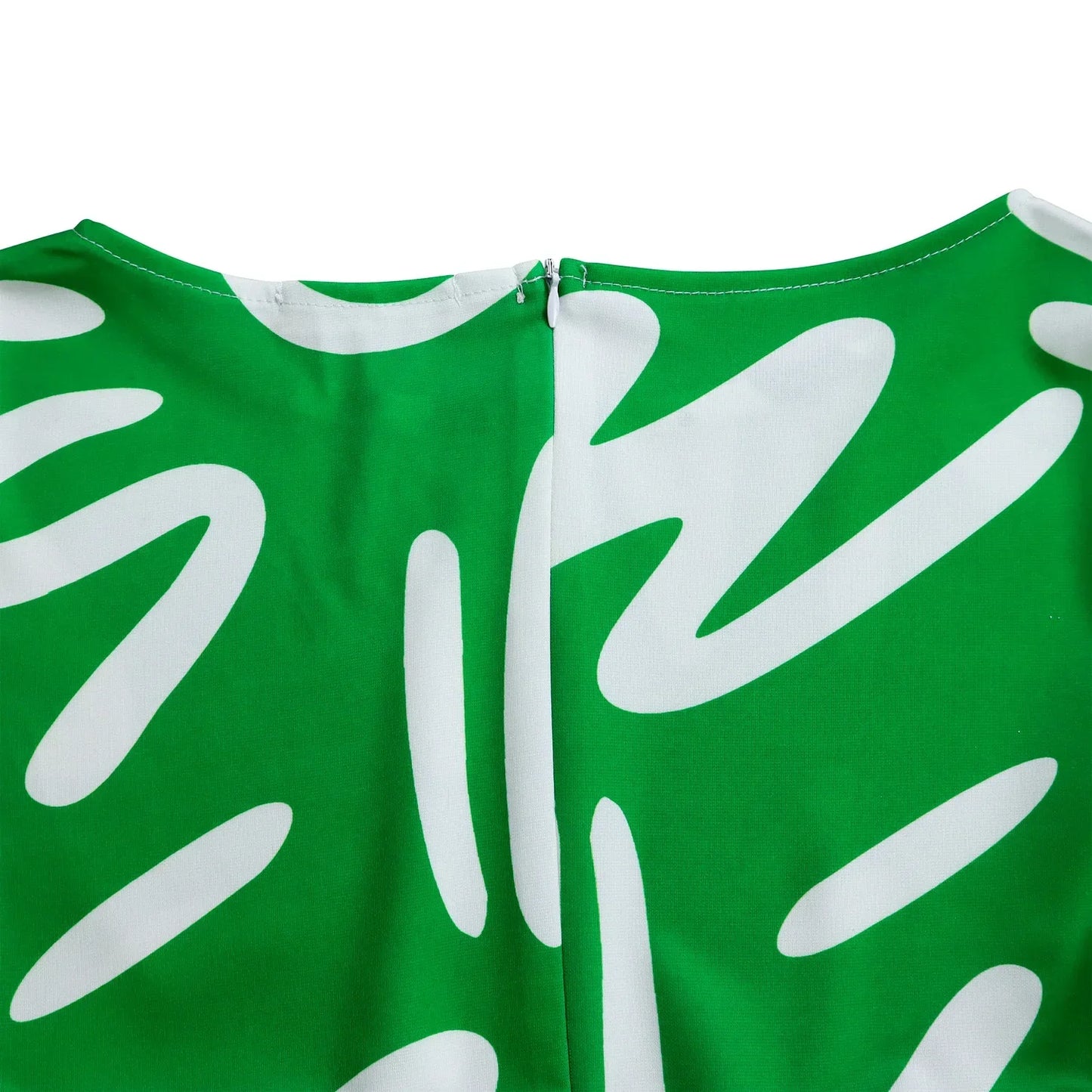 Printed Belted Dress Elegant  Knee-Length Round Neck Short Sleeve Dress