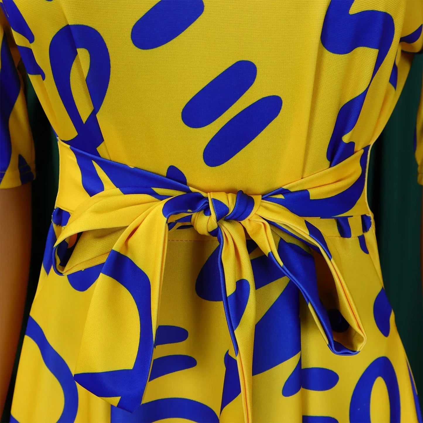 Printed Belted Dress Elegant  Knee-Length Round Neck Short Sleeve Dress