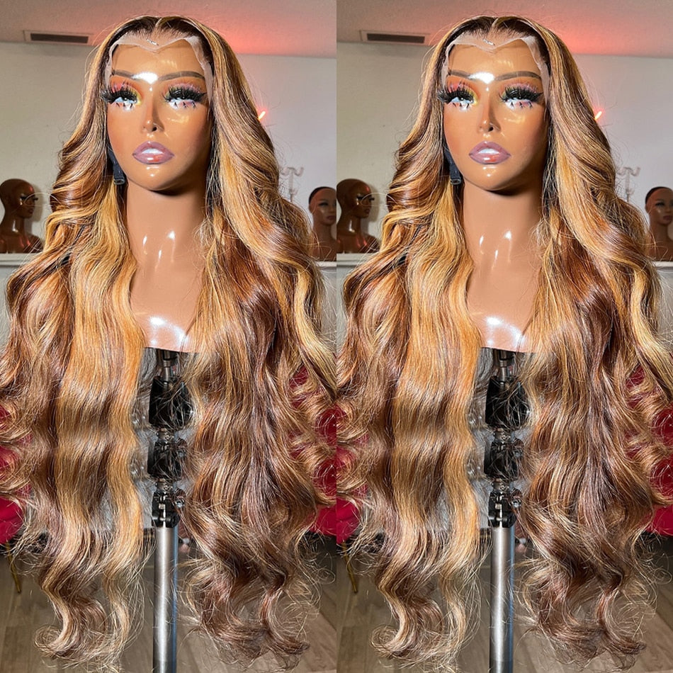 Highlight Wig Human Hair 13x4 Lace Frontal Wig Colored Human Hair Wigs For Women 30 Inch Honey Blonde Body Wave Lace Front Wig