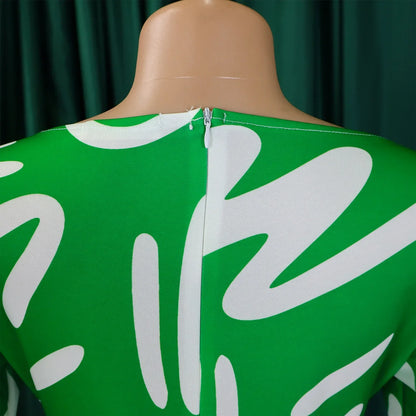 Printed Belted Dress Elegant  Knee-Length Round Neck Short Sleeve Dress