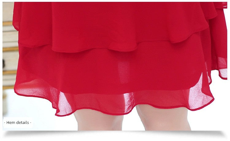 Loose A- line Plus Size Ladies Slimming Short Sleeve Cake Dress