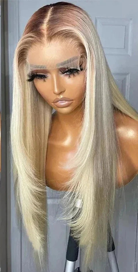 13X4 Ombre Blonde Frontal Wig Human Hair Remy Straight Transparent Lace 4 613 Lace Front Wig For Women