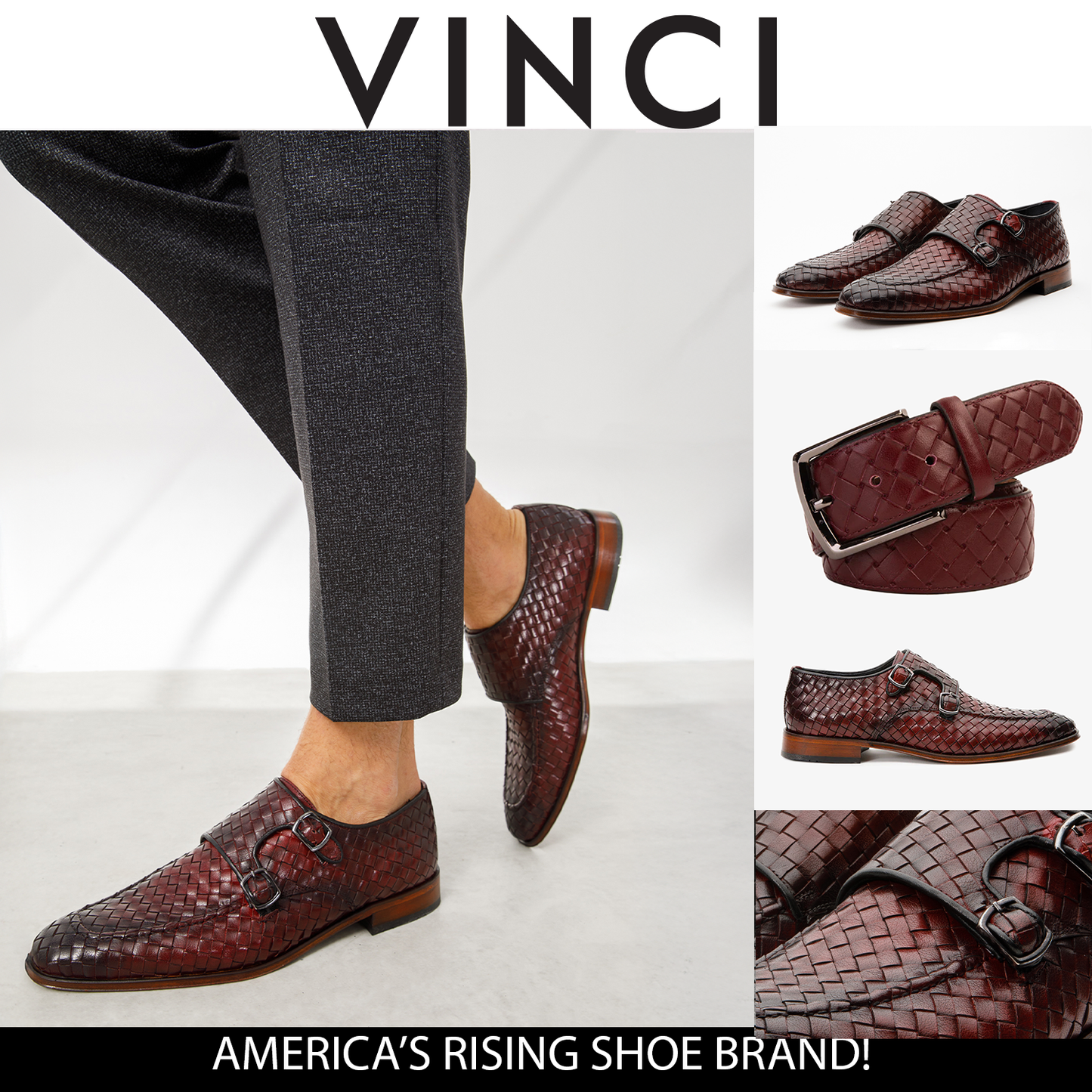 The Turan Burgundy Woven Double Monk Strap Dress Men  Shoe