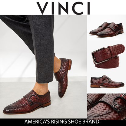 The Turan Burgundy Woven Double Monk Strap Dress Men  Shoe