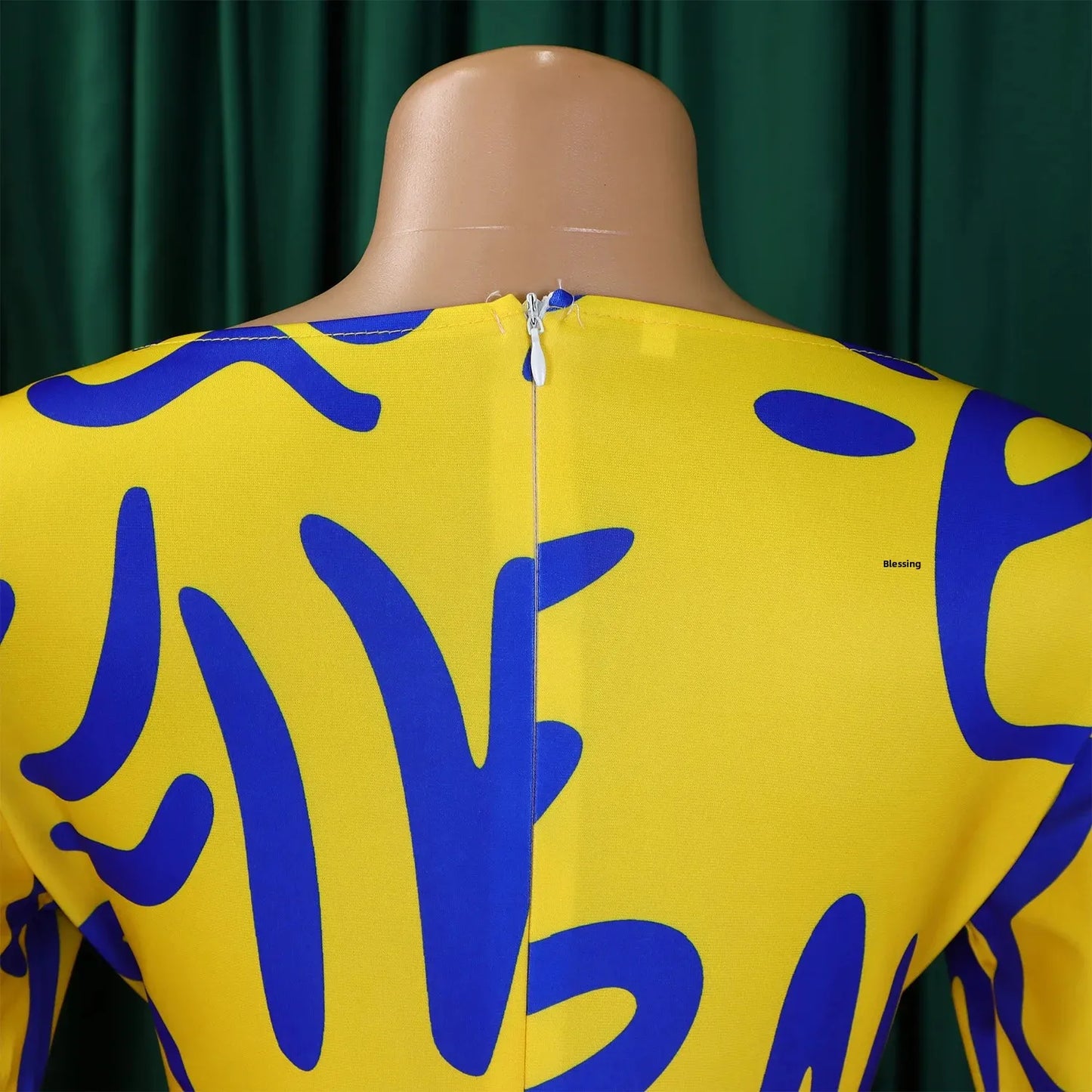 Printed Belted Dress Elegant  Knee-Length Round Neck Short Sleeve Dress