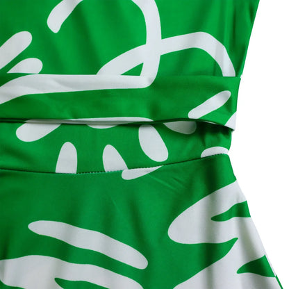 Printed Belted Dress Elegant  Knee-Length Round Neck Short Sleeve Dress