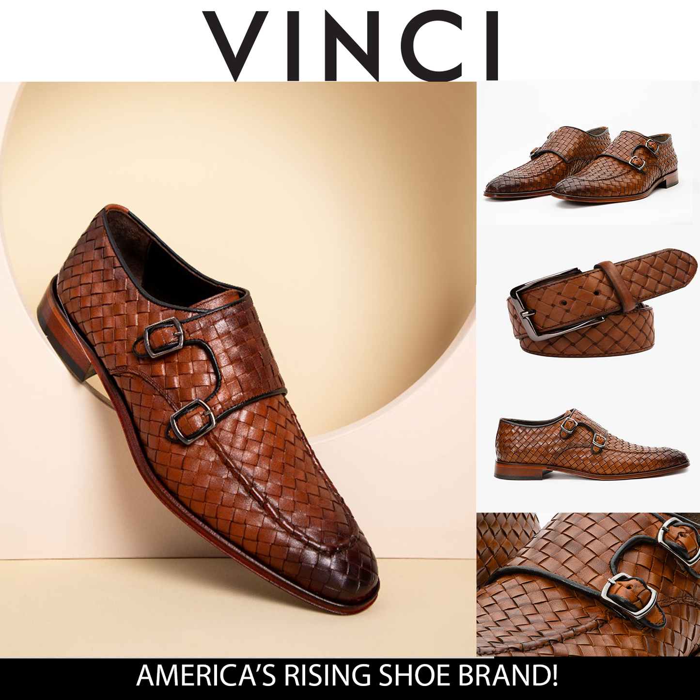 The Turan Brown Woven Double Monk Strap Dress Men Shoe