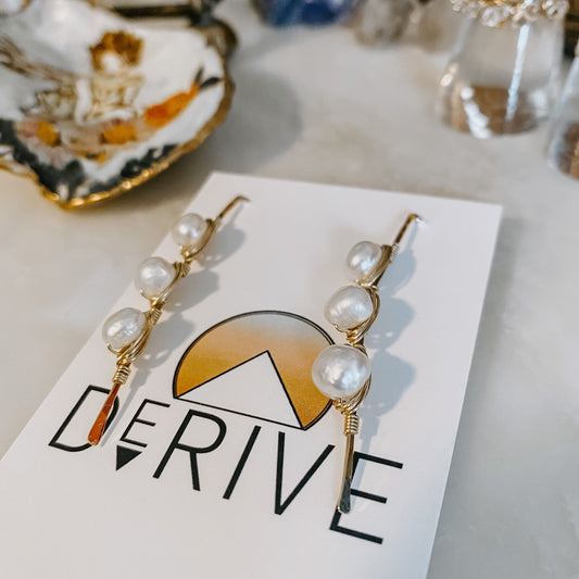 Triple Stone Freshwater Pearl Threader Earrings