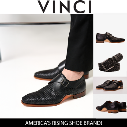 The Rolls  Woven Black Leather Single Monk Strap  Handmade Men Shoe