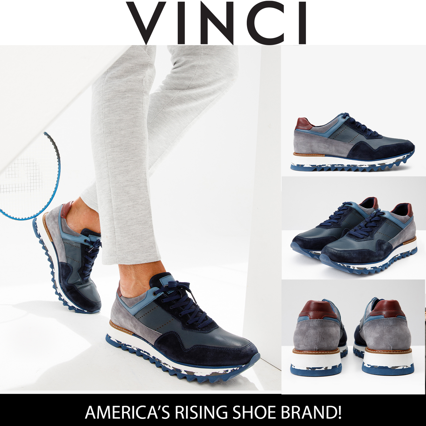 The Hoskova Navy Blue Leather Men Sneaker