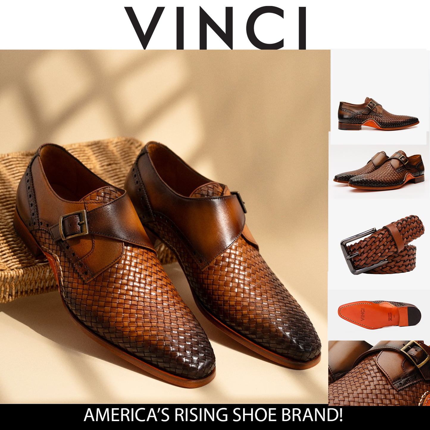 The Rolls  Woven Tan Leather Single Monk Strap  Handmade Men Shoe