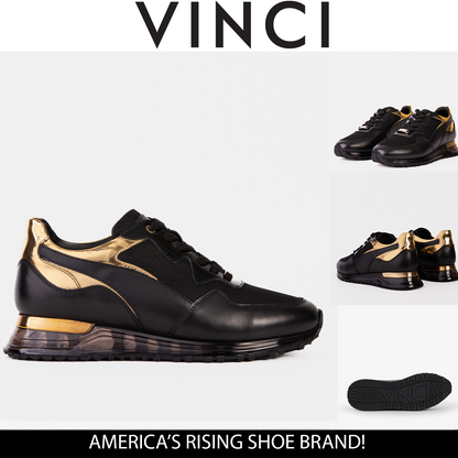 The Rialto Black & Gold Leather Men Sneaker