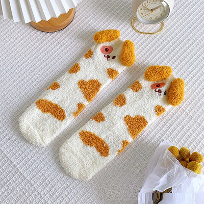 Thick Coral Fleece Warm Mid-Tube Sleeping Socks for Women