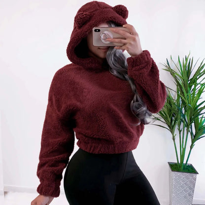 Women's Sexy Long Sleeve Plush Hoodie Top
