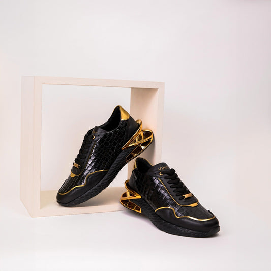 The Bellagio Black & Gold Leather Men Sneaker