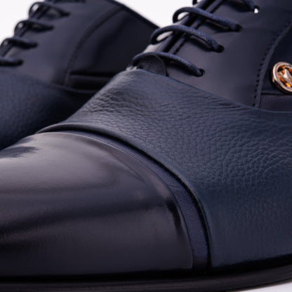The Rockwell Handmade Navy Blue Leather Cap Toe Men Oxford Shoe