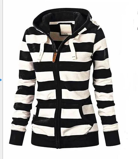 Plus Size Striped Hoodie with Long Sleeves