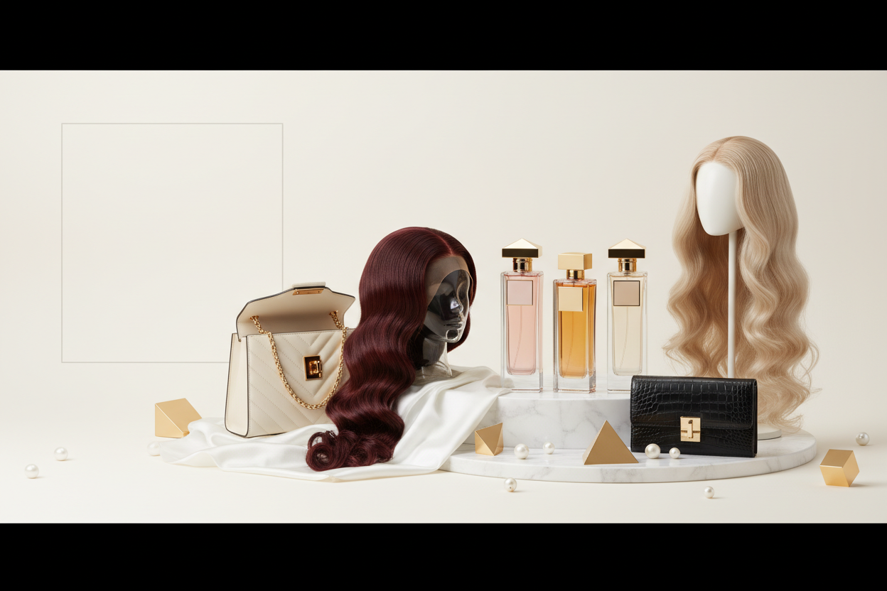 ADD PERFUMES, HAND BAGS, AND HUMAN WIGS
