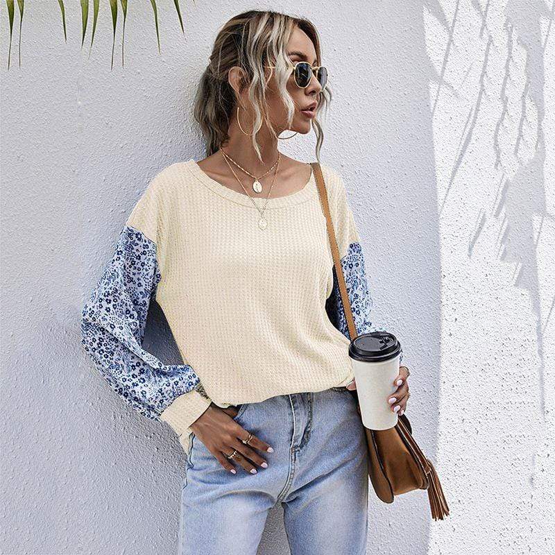 Two Tone Floral Print Sweater