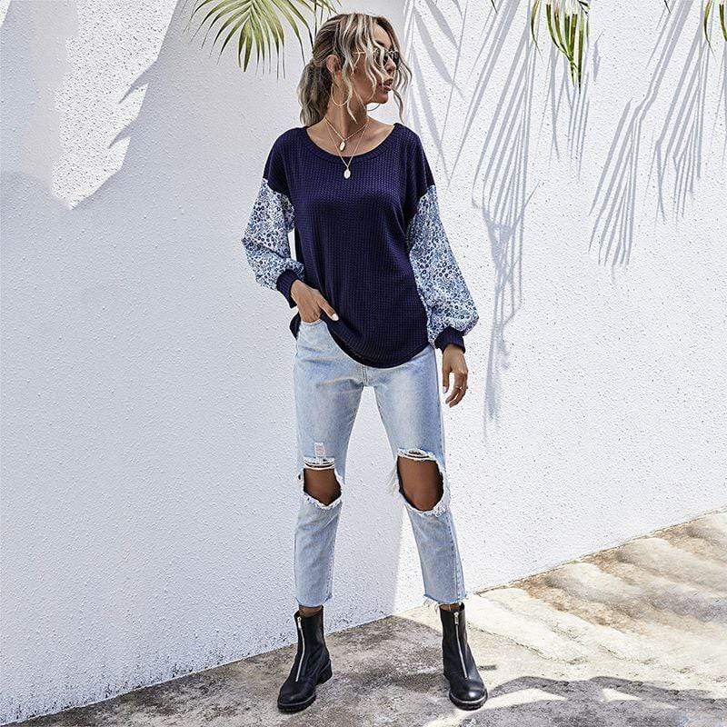 Two Tone Floral Print Sweater