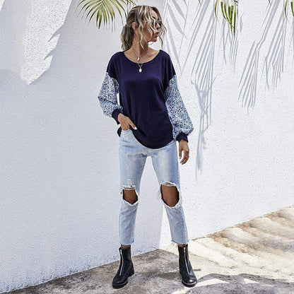 Two Tone Floral Print Sweater