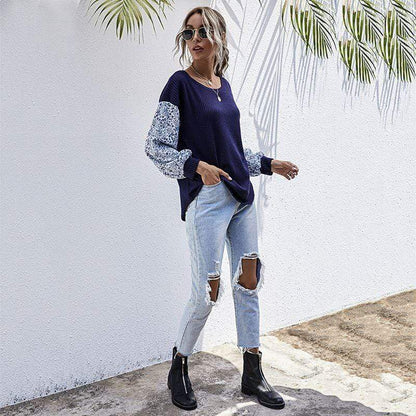 Two Tone Floral Print Sweater