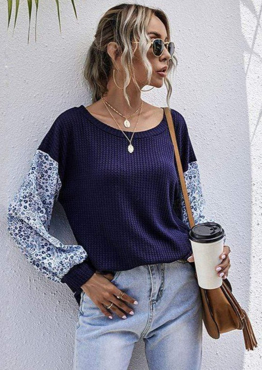 Two Tone Floral Print Sweater